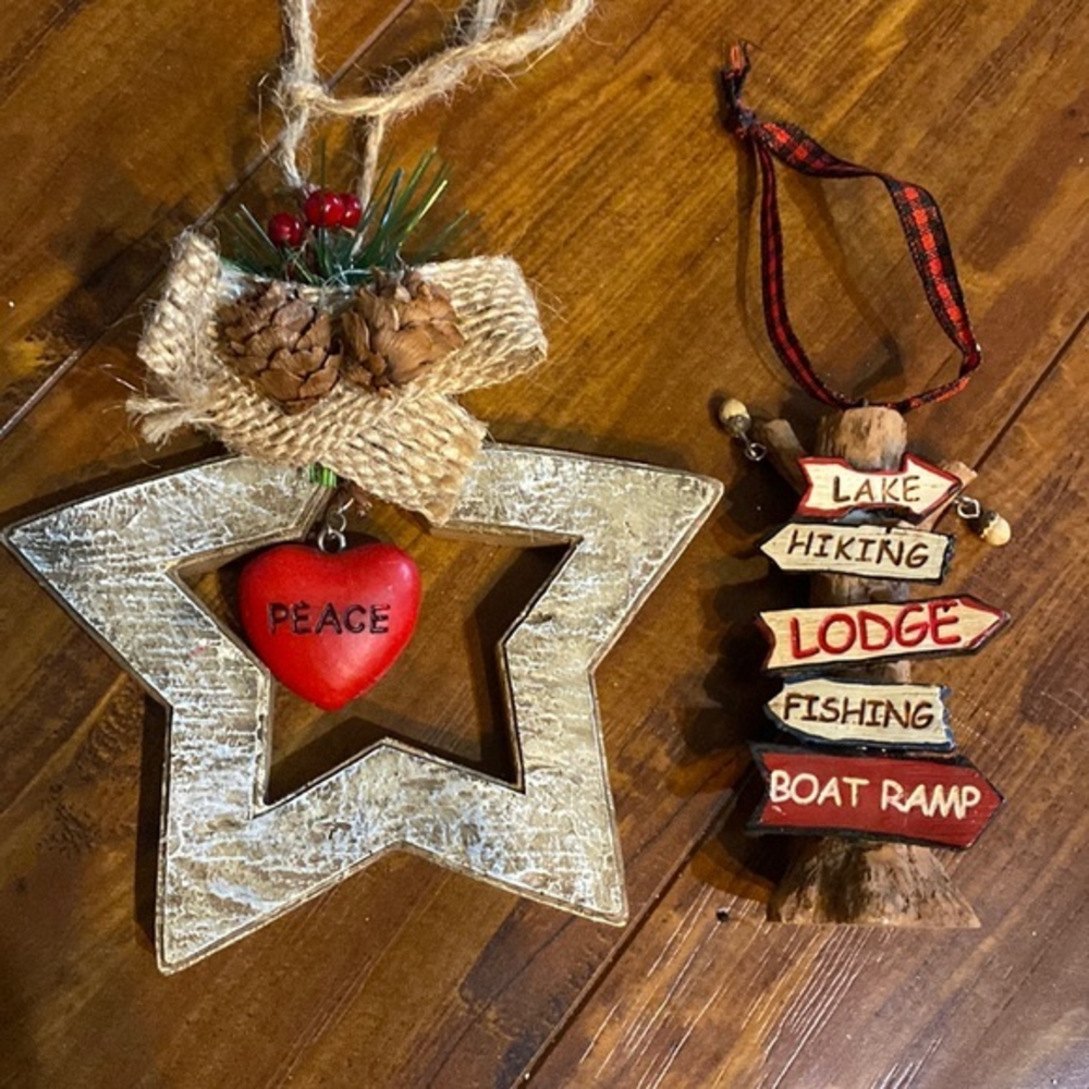 2 Rustic holiday Christmas tree ornaments